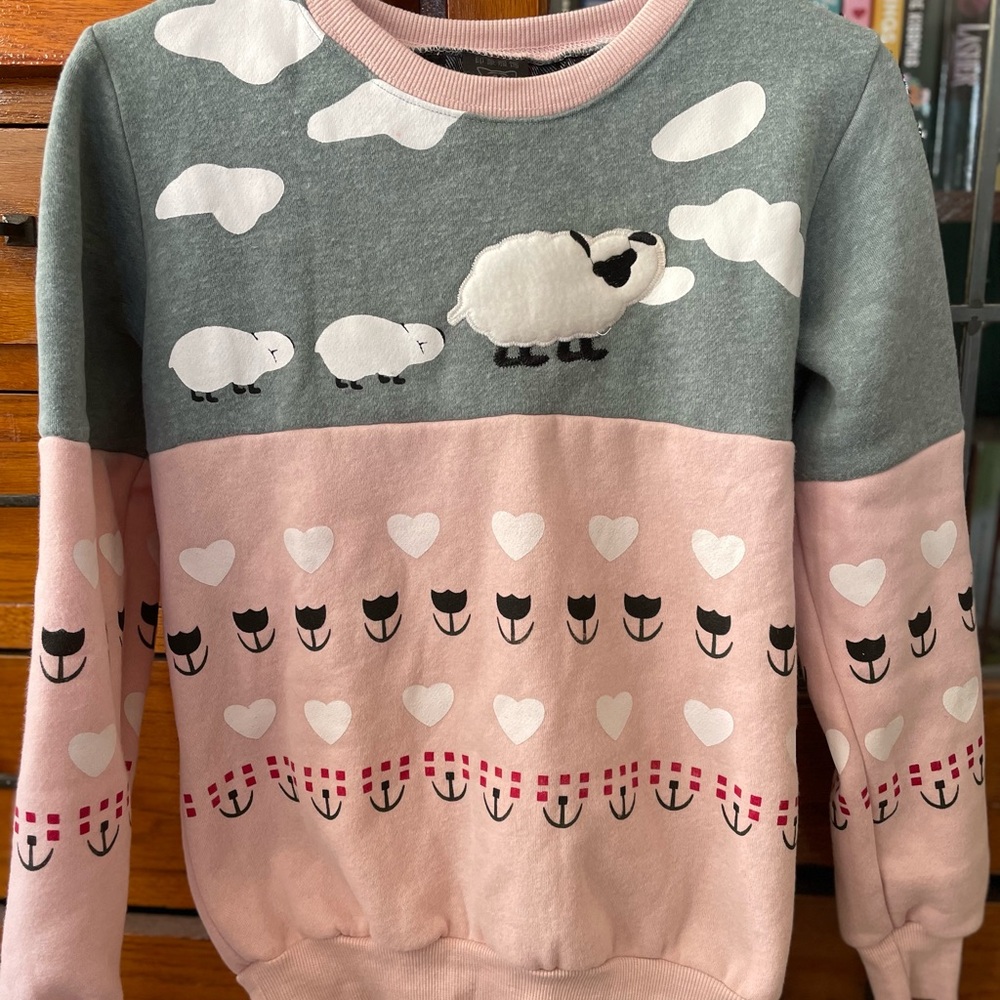 Sheep Patterned Pink and Gray Sweater 100% cotton